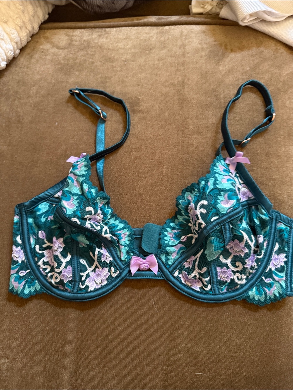 Bras N Things Enchanted Teal Lace Underwire Bra with Lavender Accents